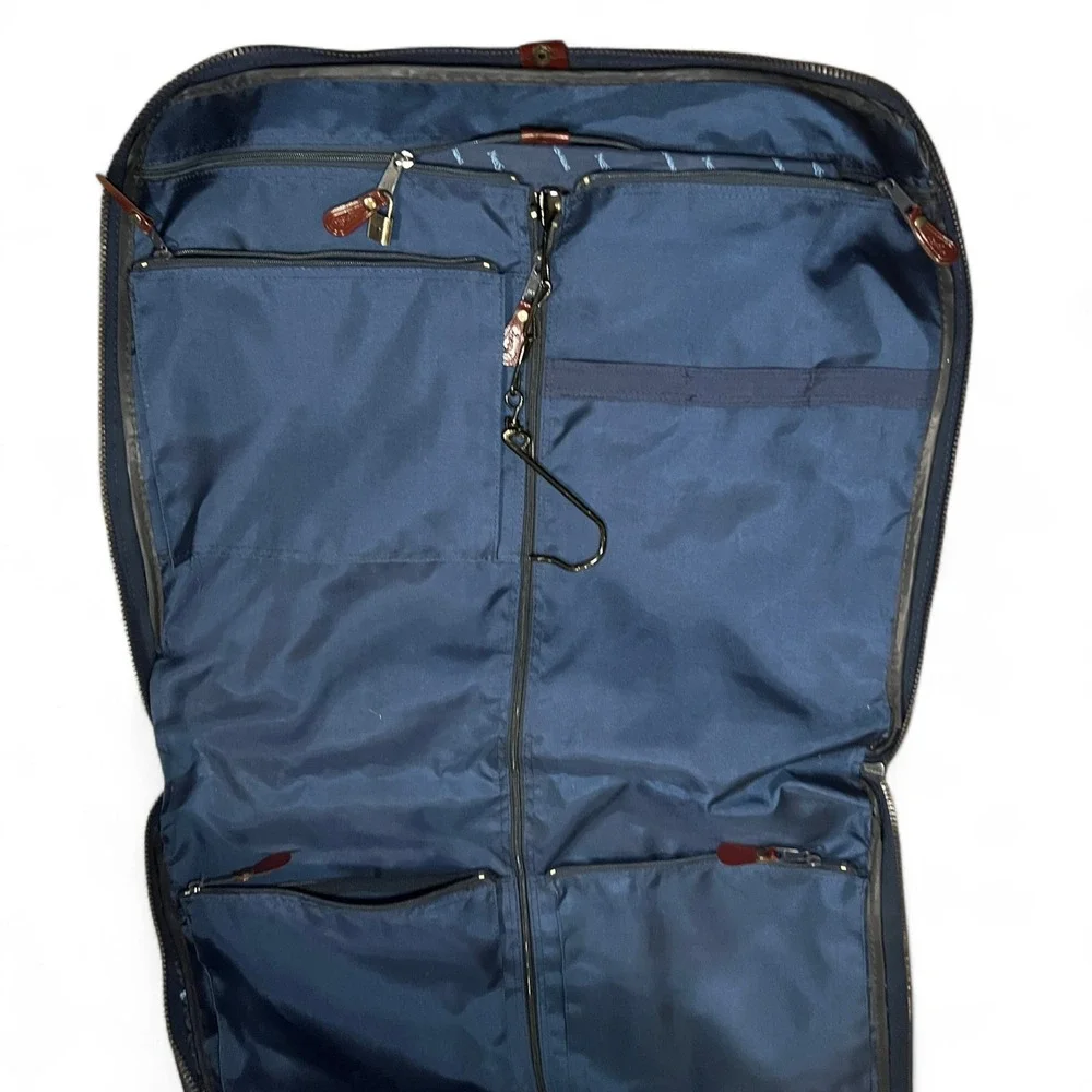 VTG Yves Saint Laurent Garment Suit Bag YSL Navy Blue Leather Travel USA GUC 90s